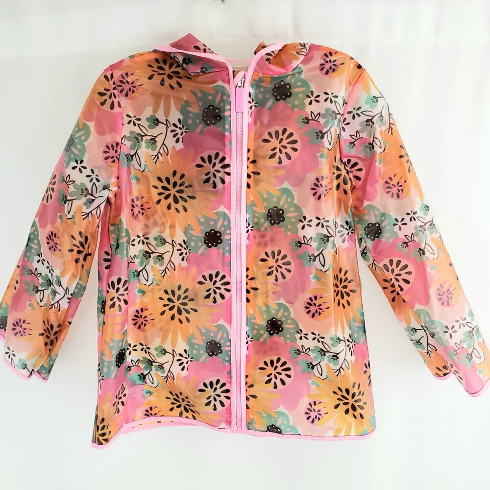 BearPaw Hooded Rain Jacket Zip-Front Size 6X Multi-Color Floral Lightweight